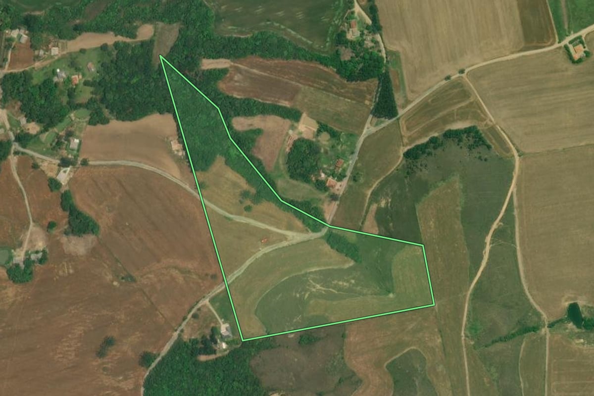 Imagem de satélite do imóvel rural em Lapa (PR), com o contorno declarado no CAR desenhado por cima.