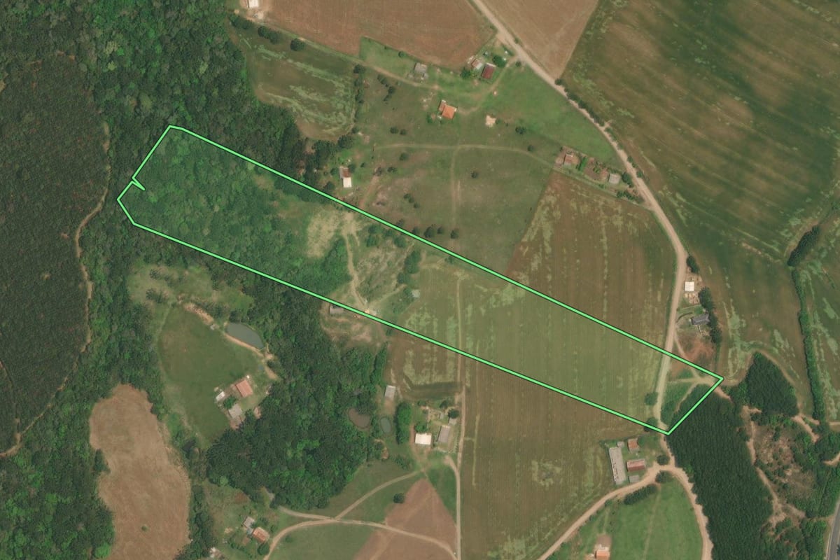 Imagem de satélite do imóvel rural em Lapa (PR), com o contorno declarado no CAR desenhado por cima.