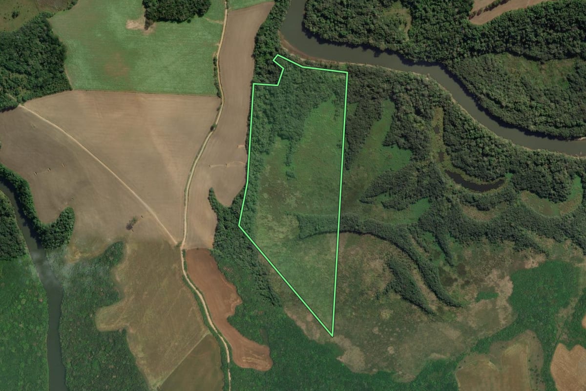 Imagem de satélite do imóvel rural em Lapa (PR), com o contorno declarado no CAR desenhado por cima.
