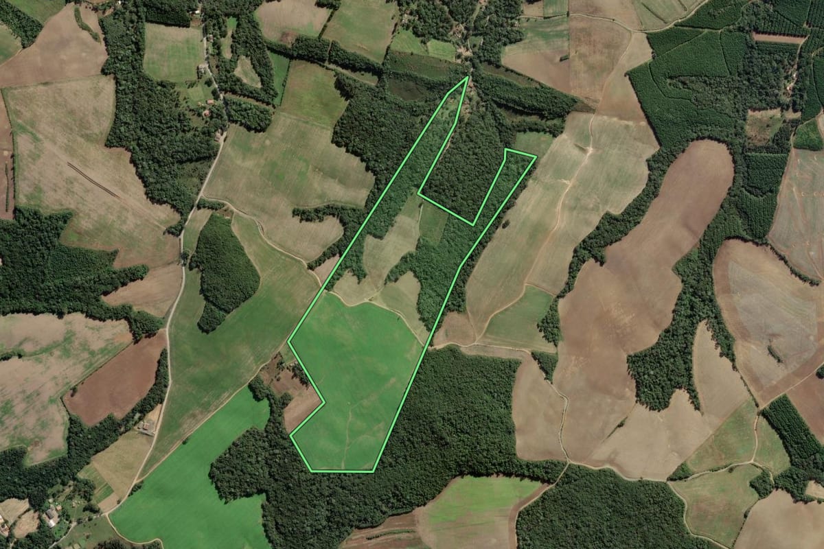 Imagem de satélite do imóvel rural em Lapa (PR), com o contorno declarado no CAR desenhado por cima.