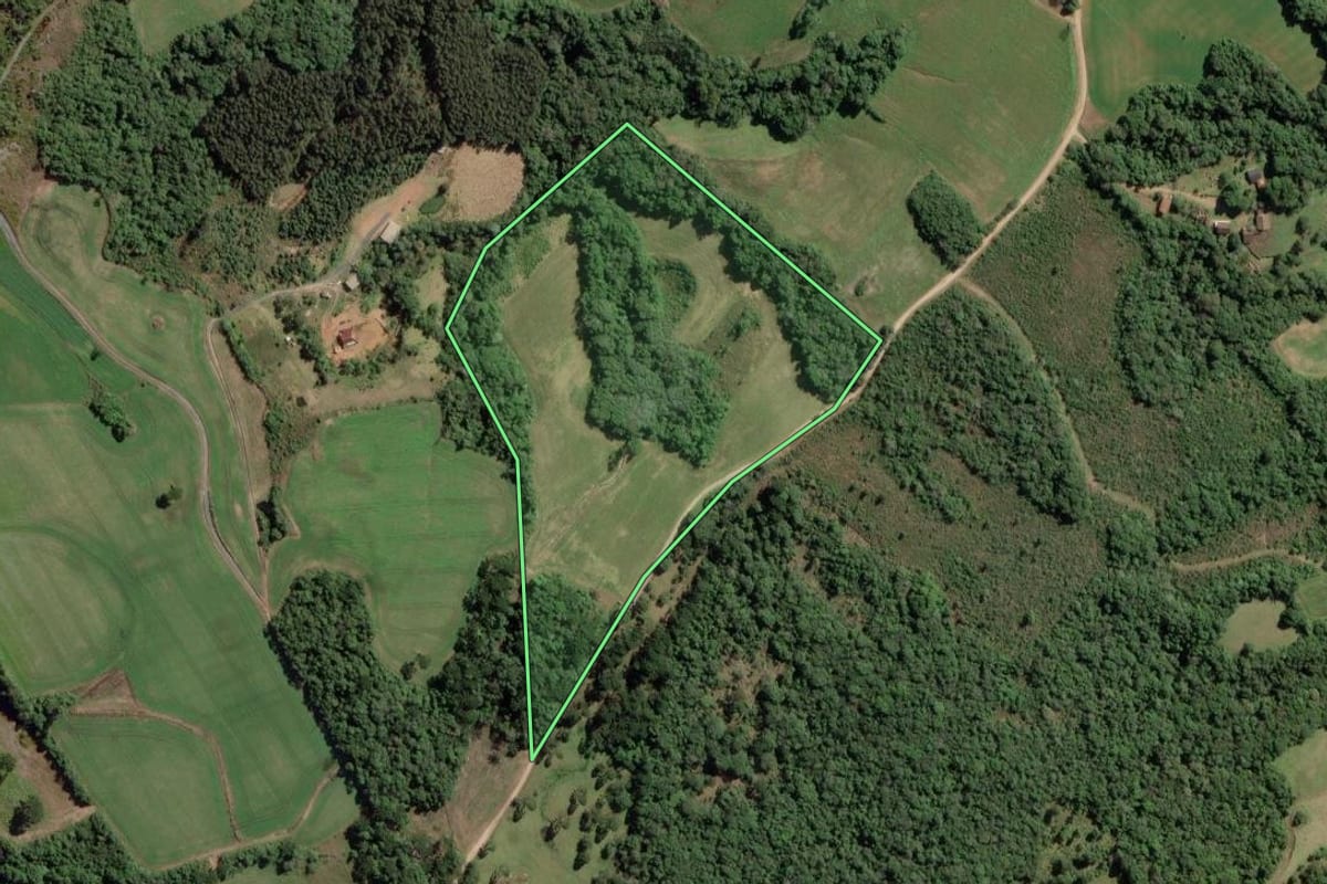 Imagem de satélite do imóvel rural em Lapa (PR), com o contorno declarado no CAR desenhado por cima.