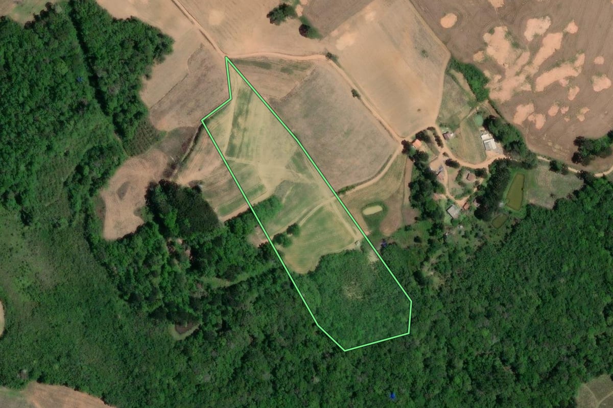 Imagem de satélite do imóvel rural em Lapa (PR), com o contorno declarado no CAR desenhado por cima.