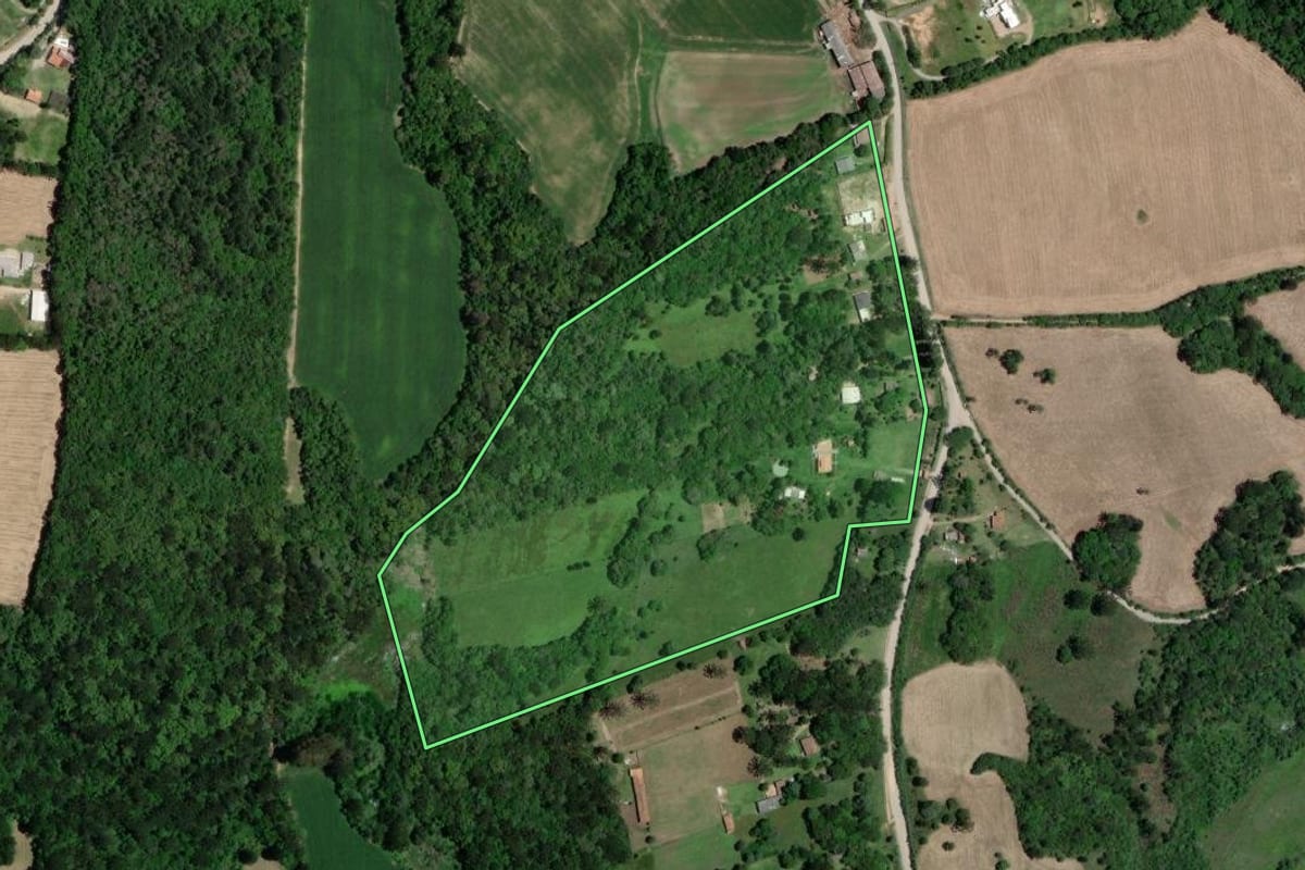 Imagem de satélite do imóvel rural em Lapa (PR), com o contorno declarado no CAR desenhado por cima.