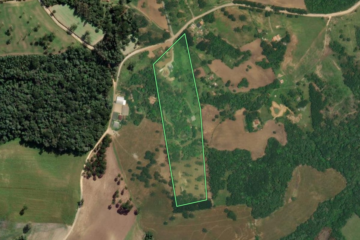 Imagem de satélite do imóvel rural em Lapa (PR), com o contorno declarado no CAR desenhado por cima.