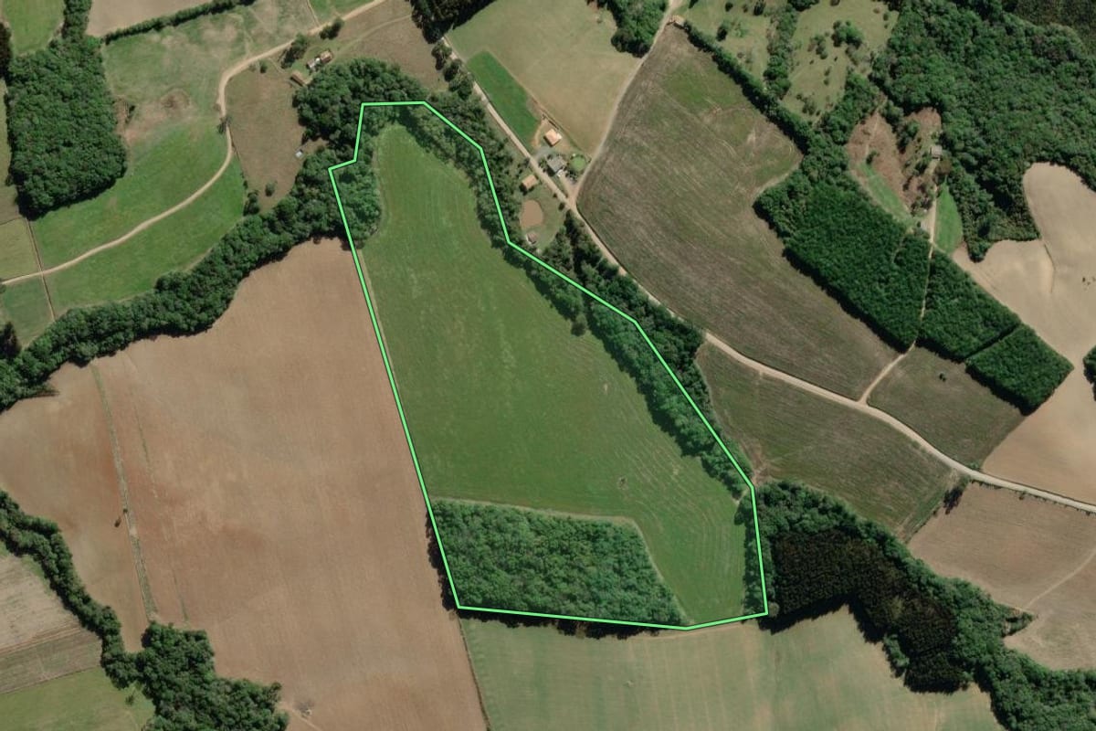Imagem de satélite do imóvel rural em Lapa (PR), com o contorno declarado no CAR desenhado por cima.