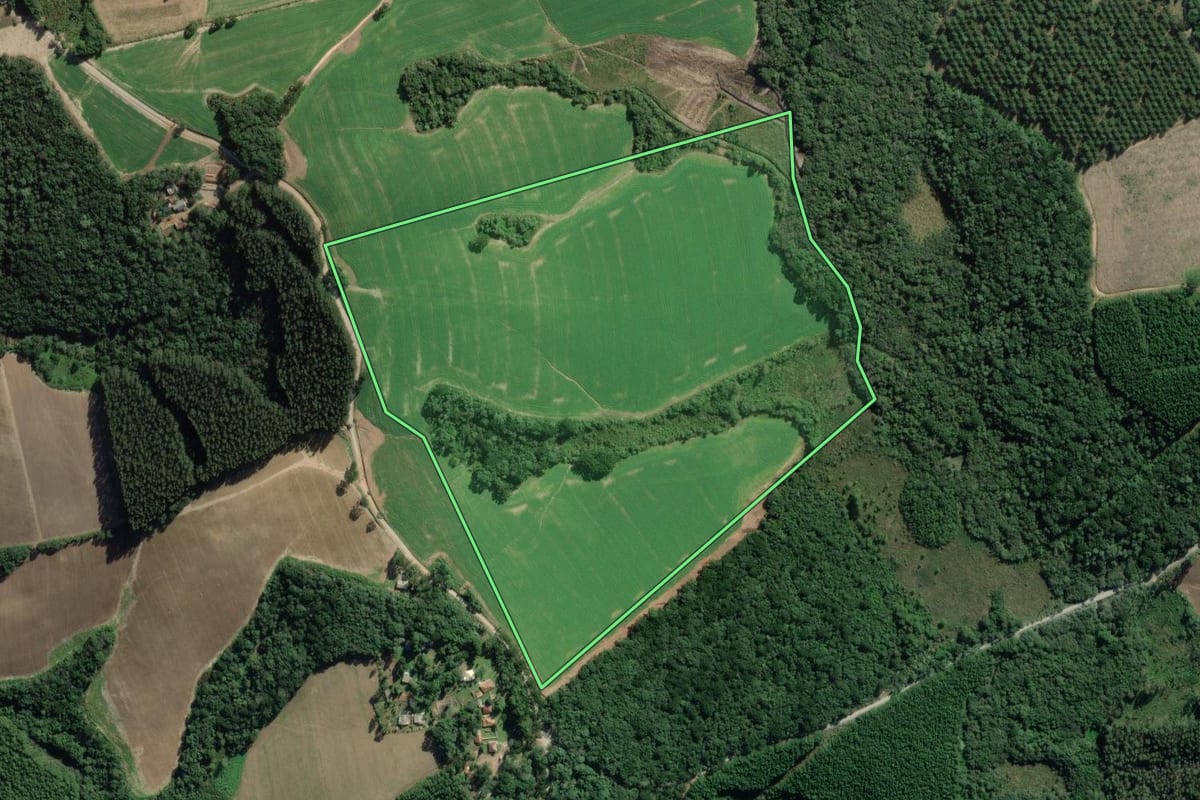 Imagem de satélite do imóvel rural em Lapa (PR), com o contorno declarado no CAR desenhado por cima.