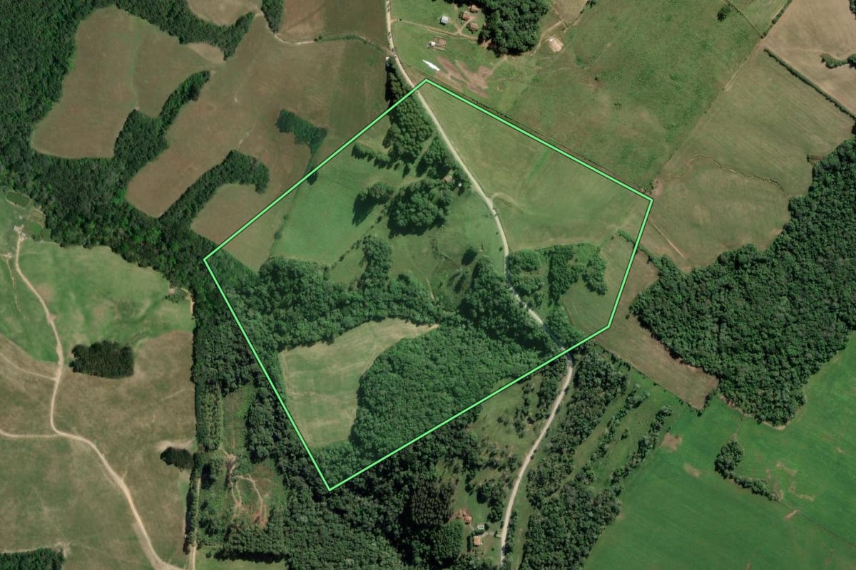 Imagem de satélite do imóvel rural em Lapa (PR), com o contorno declarado no CAR desenhado por cima.
