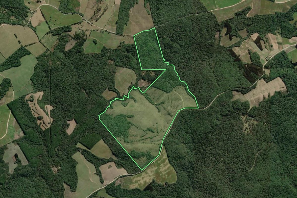 Imagem de satélite do imóvel rural em Lapa (PR), com o contorno declarado no CAR desenhado por cima.