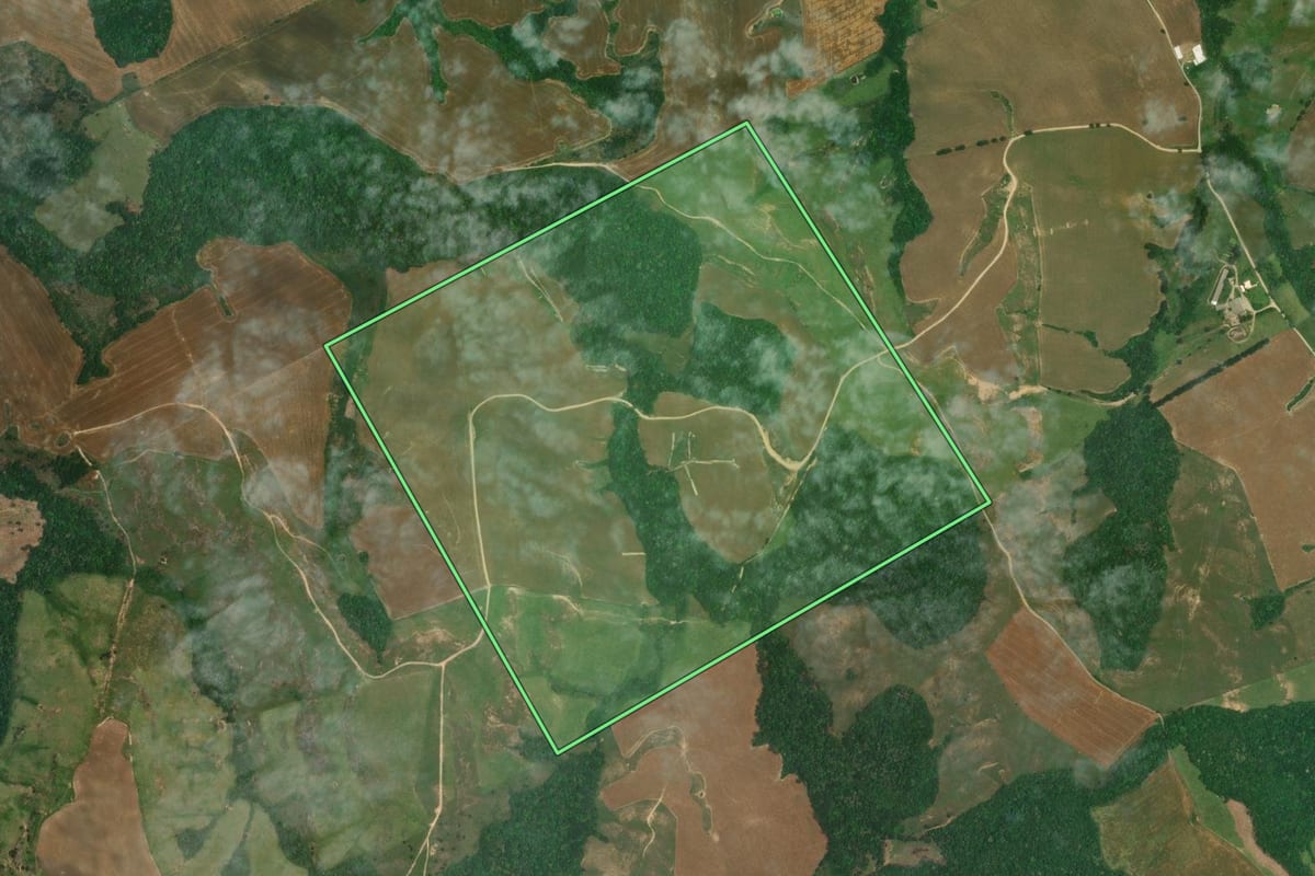 Imagem de satélite do imóvel rural em Lapa (PR), com o contorno declarado no CAR desenhado por cima.