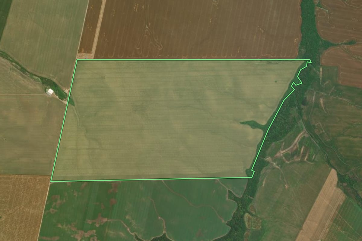 Imagem de satélite do imóvel rural em Lapa (PR), com o contorno declarado no CAR desenhado por cima.