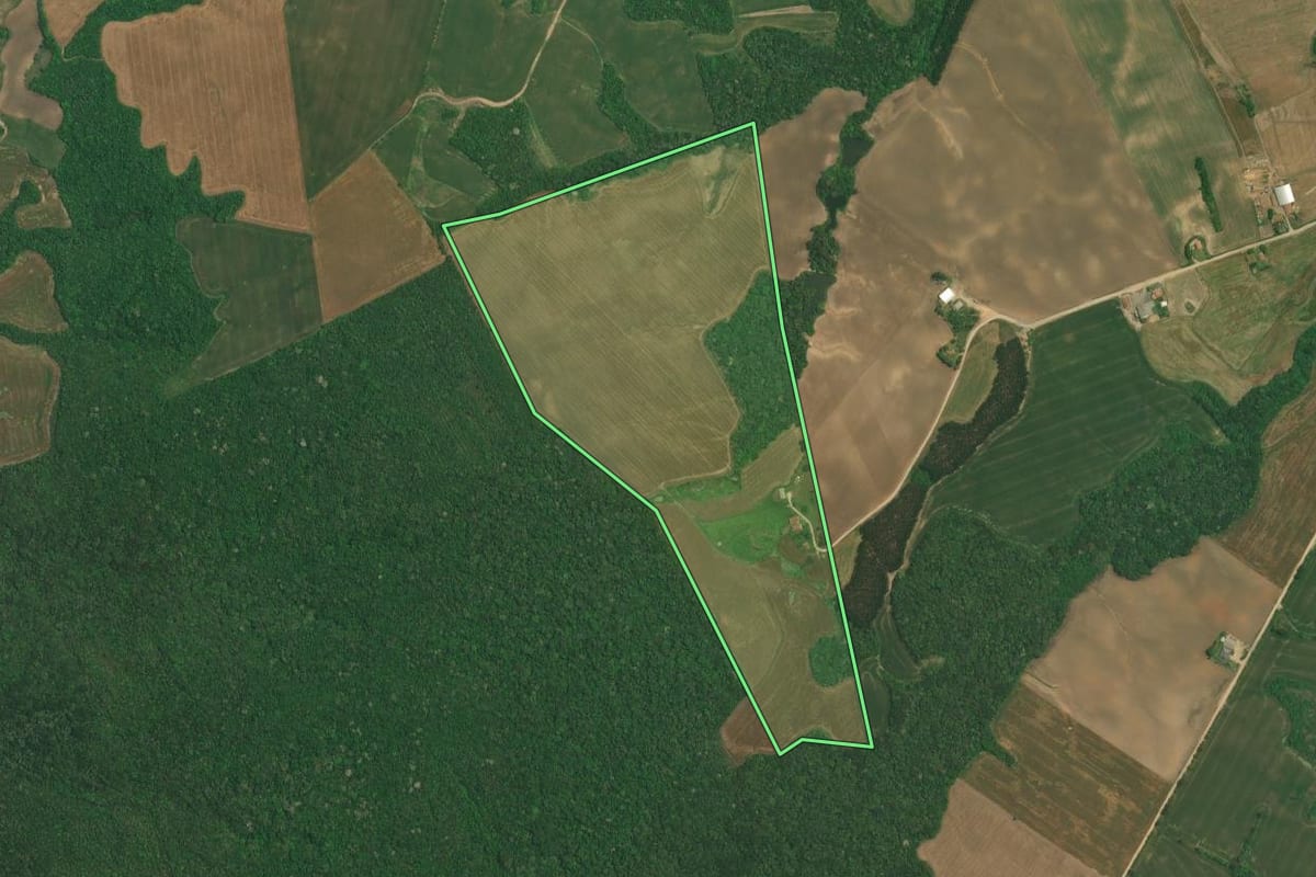 Imagem de satélite do imóvel rural em Lapa (PR), com o contorno declarado no CAR desenhado por cima.