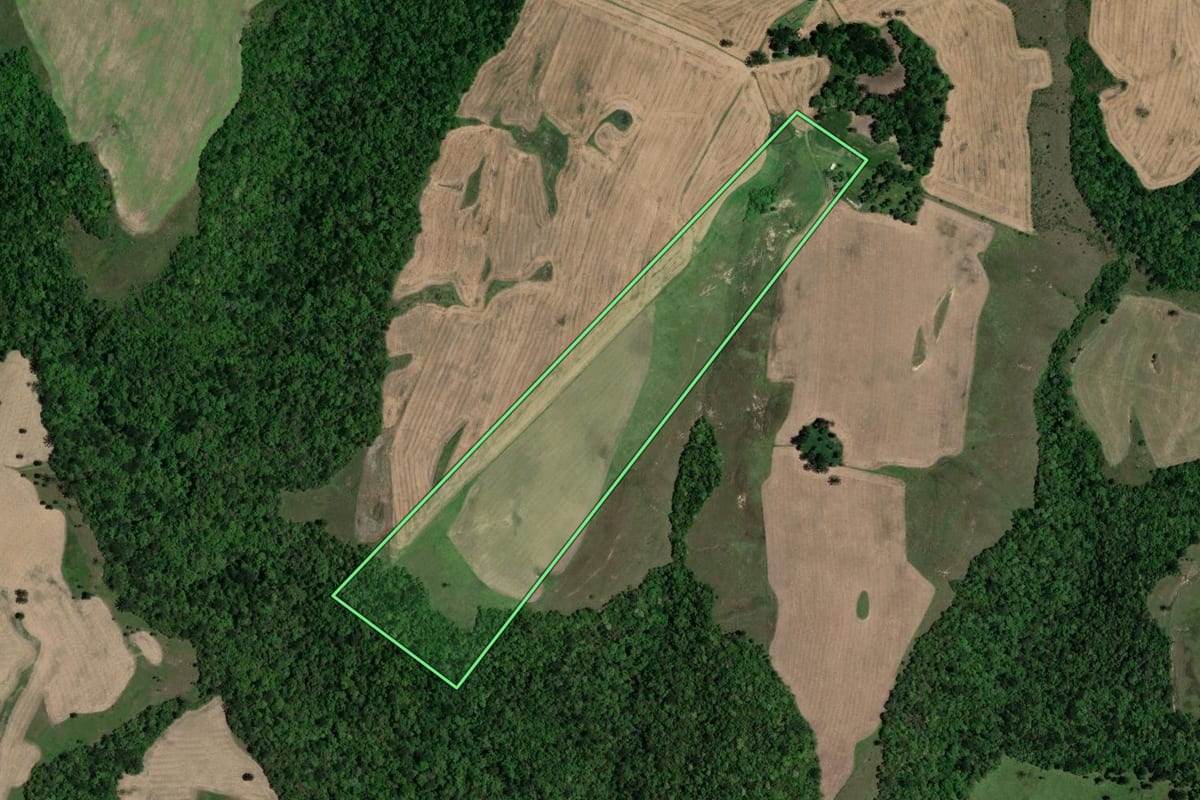 Imagem de satélite do imóvel rural em Lapa (PR), com o contorno declarado no CAR desenhado por cima.