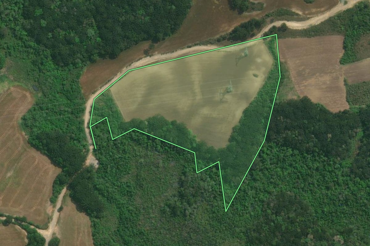 Imagem de satélite do imóvel rural em Lapa (PR), com o contorno declarado no CAR desenhado por cima.