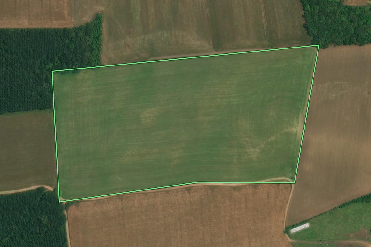 Imagem de satélite do imóvel rural em Lapa (PR), com o contorno declarado no CAR desenhado por cima.