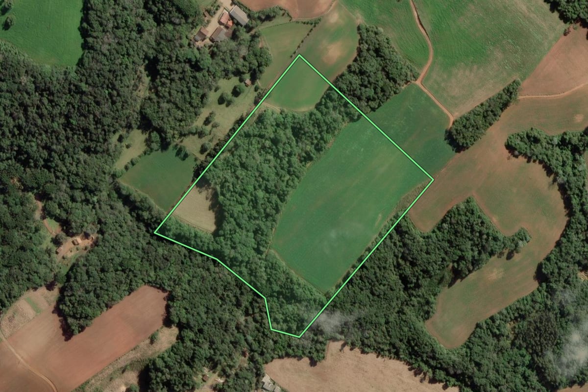 Imagem de satélite do imóvel rural em Lapa (PR), com o contorno declarado no CAR desenhado por cima.