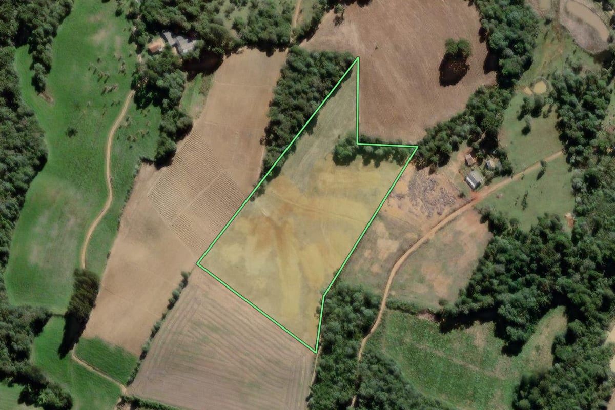 Imagem de satélite do imóvel rural em Lapa (PR), com o contorno declarado no CAR desenhado por cima.