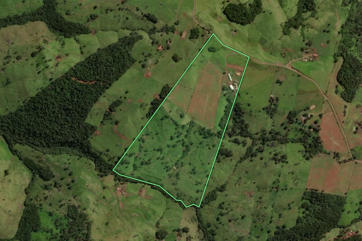 Imagem de satélite do imóvel rural em Laranjal (PR), com o contorno declarado no CAR desenhado por cima.
