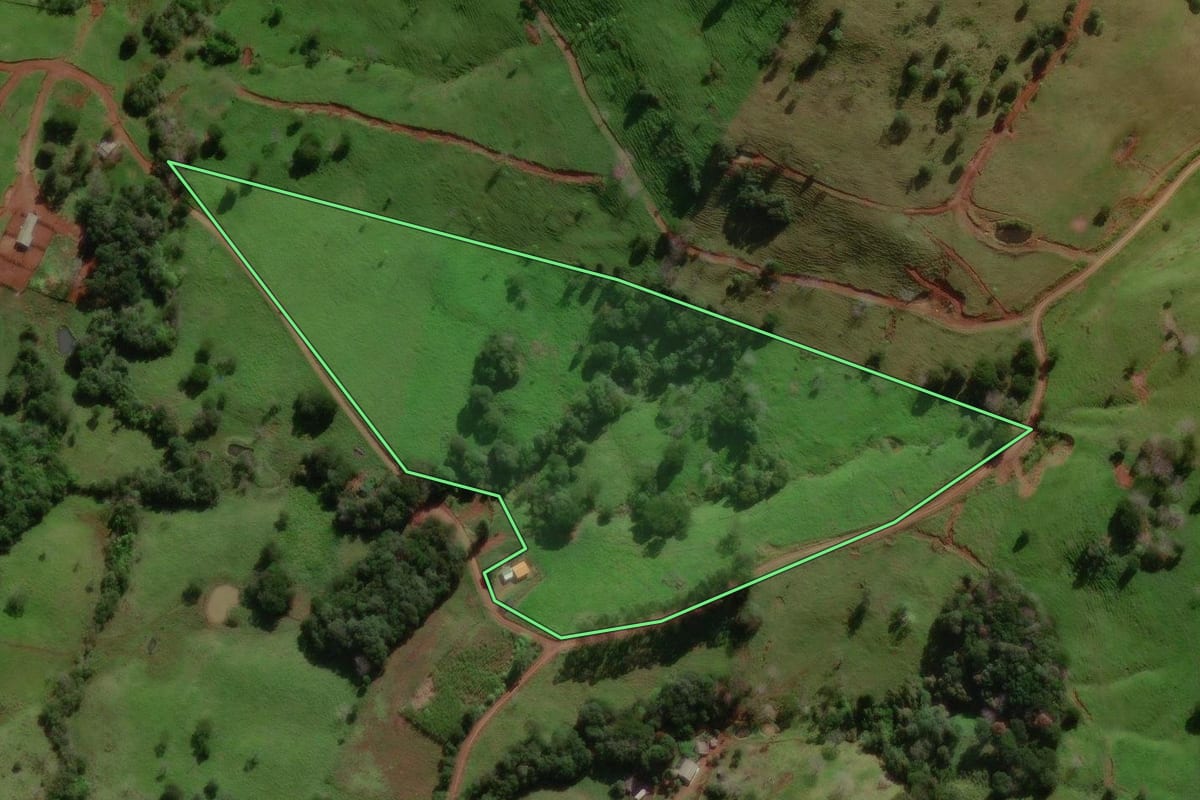 Imagem de satélite do imóvel rural em Laranjal (PR), com o contorno declarado no CAR desenhado por cima.