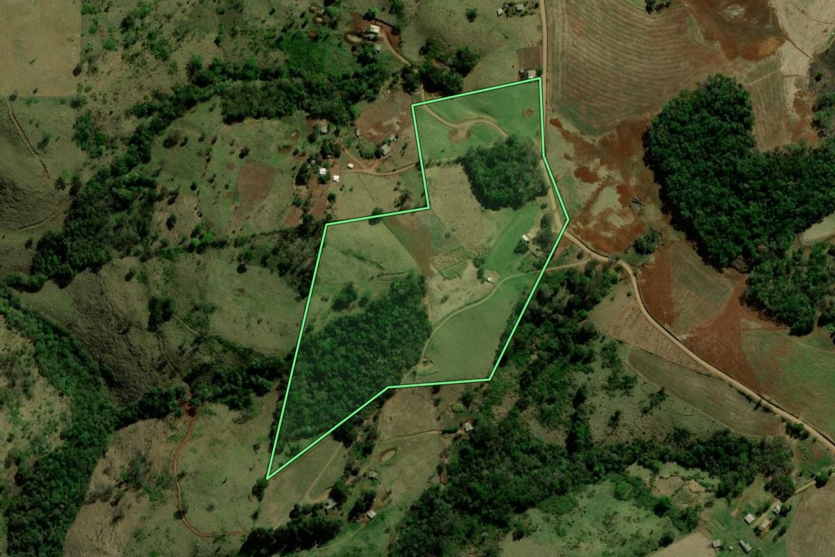 Imagem de satélite do imóvel rural em Laranjal (PR), com o contorno declarado no CAR desenhado por cima.
