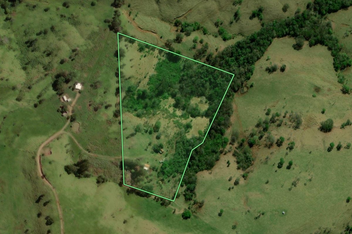 Imagem de satélite do imóvel rural em Laranjal (PR), com o contorno declarado no CAR desenhado por cima.