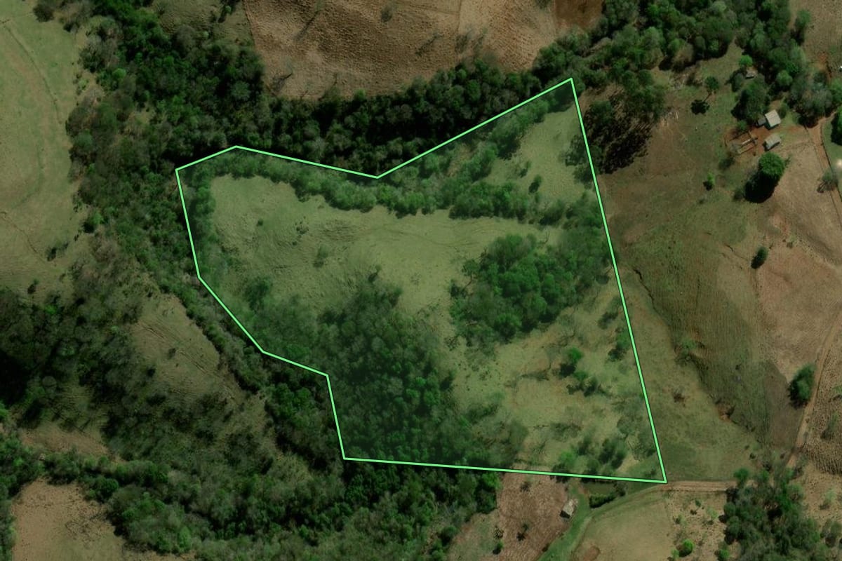 Imagem de satélite do imóvel rural em Laranjal (PR), com o contorno declarado no CAR desenhado por cima.