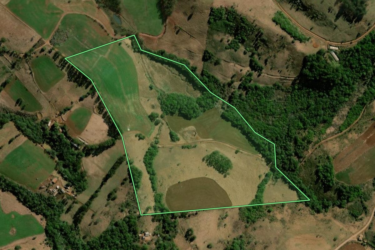 Imagem de satélite do imóvel rural em Laranjeiras do Sul (PR), com o contorno declarado no CAR desenhado por cima.