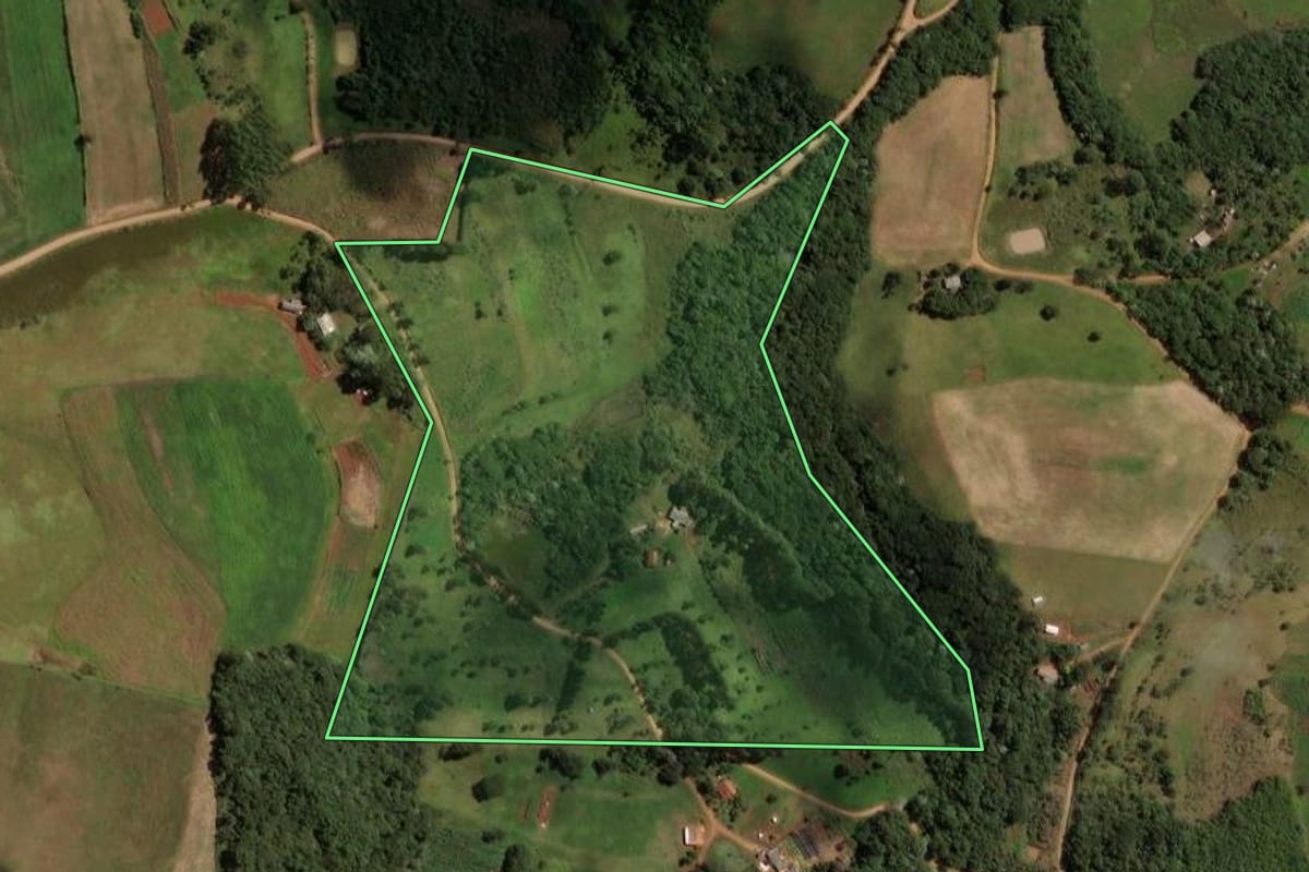 Imagem de satélite do imóvel rural em Laranjeiras do Sul (PR), com o contorno declarado no CAR desenhado por cima.