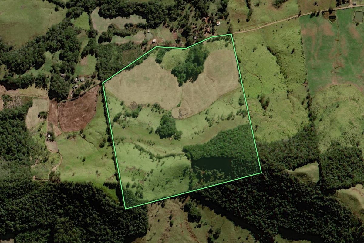 Imagem de satélite do imóvel rural em Laranjeiras do Sul (PR), com o contorno declarado no CAR desenhado por cima.