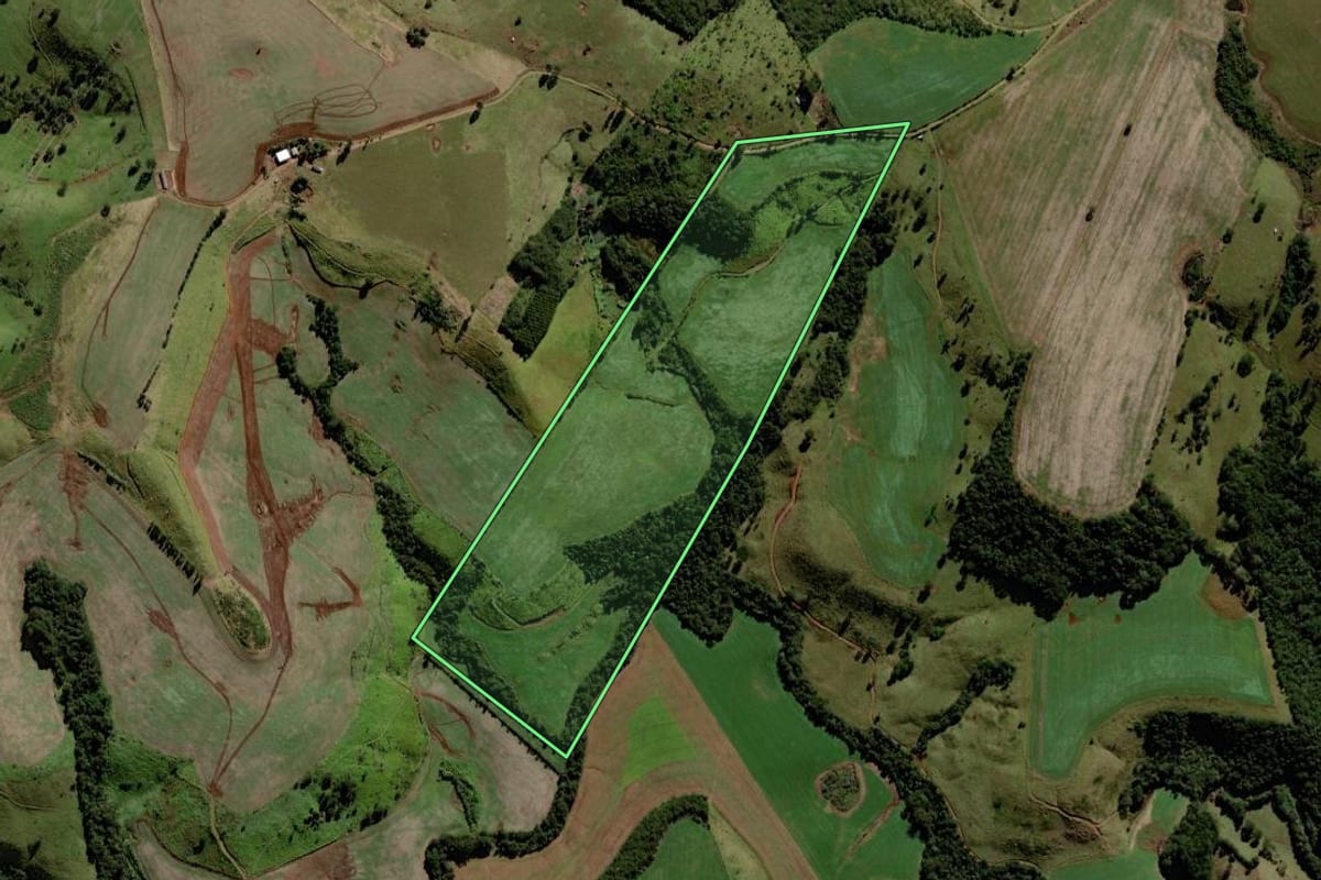 Imagem de satélite do imóvel rural em Laranjeiras do Sul (PR), com o contorno declarado no CAR desenhado por cima.