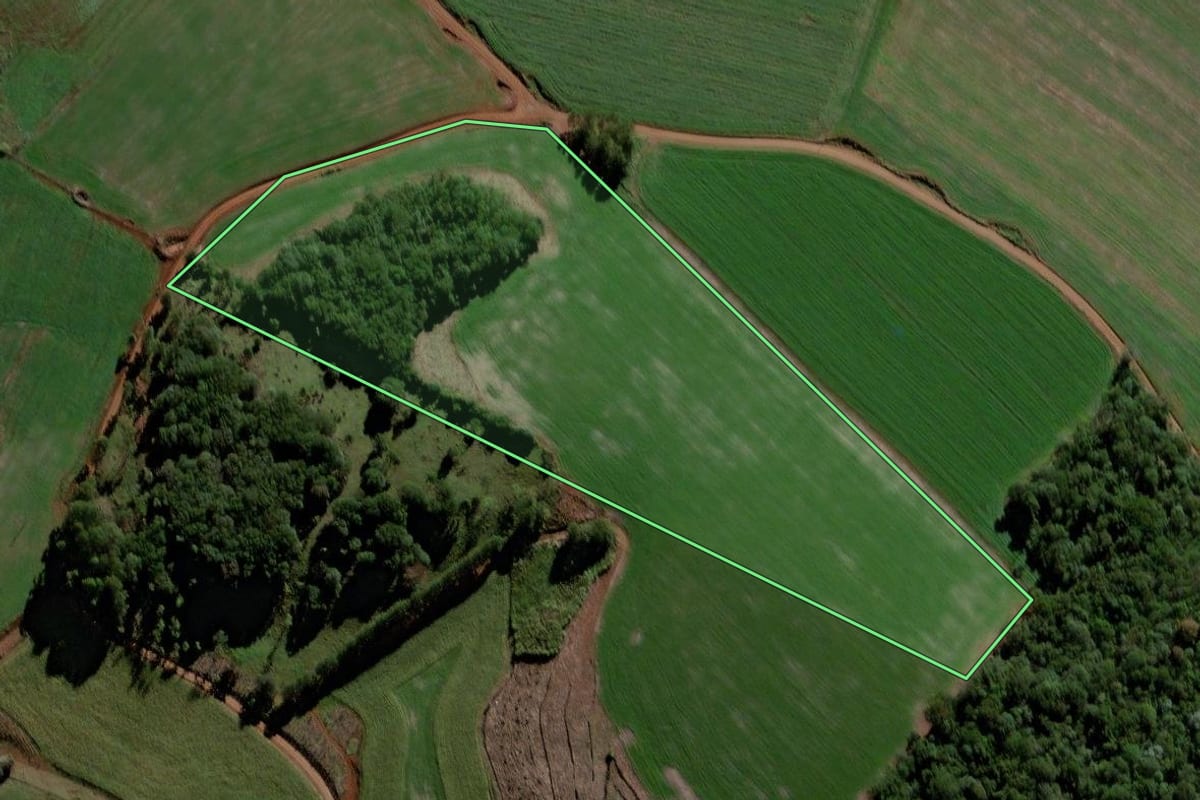 Imagem de satélite do imóvel rural em Laranjeiras do Sul (PR), com o contorno declarado no CAR desenhado por cima.