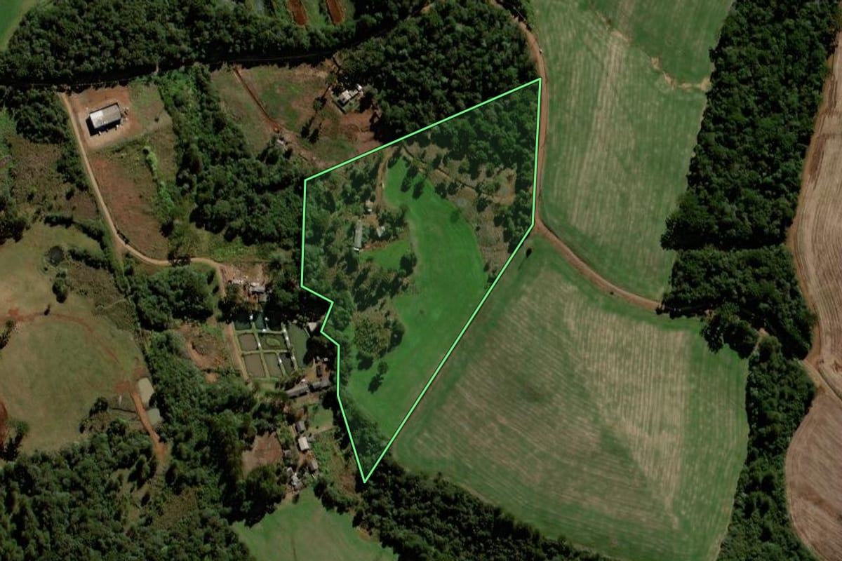 Imagem de satélite do imóvel rural em Laranjeiras do Sul (PR), com o contorno declarado no CAR desenhado por cima.