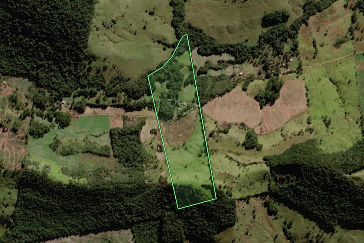 Imagem de satélite do imóvel rural em Laranjeiras do Sul (PR), com o contorno declarado no CAR desenhado por cima.