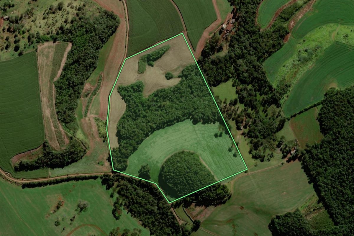Imagem de satélite do imóvel rural em Laranjeiras do Sul (PR), com o contorno declarado no CAR desenhado por cima.