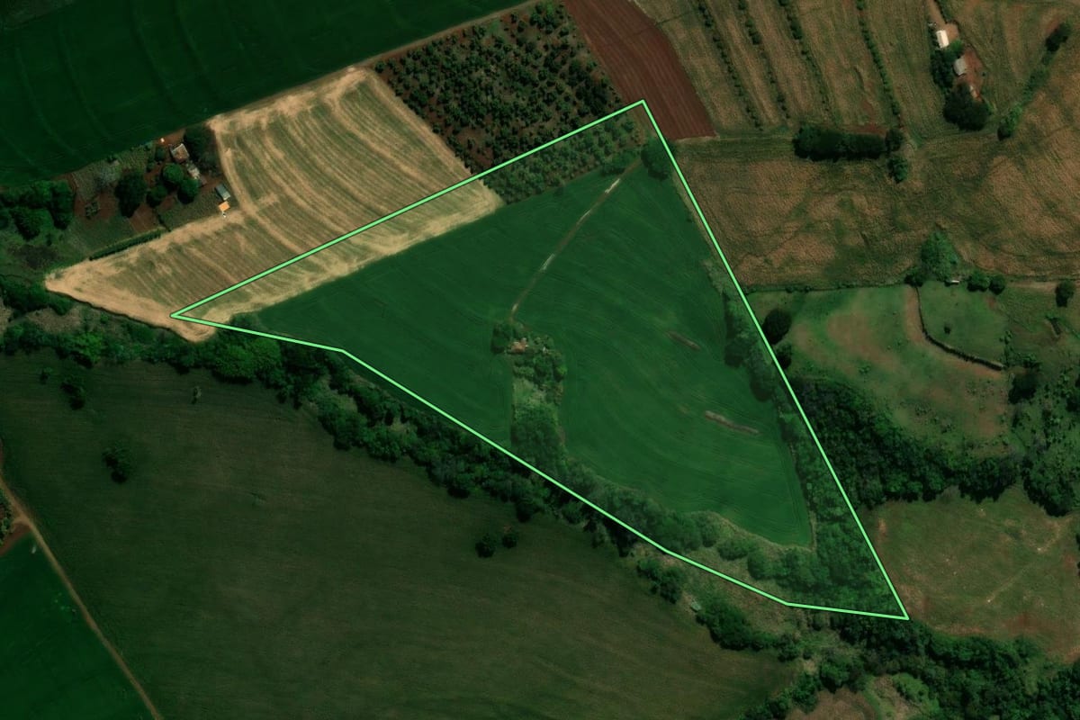 Imagem de satélite do imóvel rural em Lidianópolis (PR), com o contorno declarado no CAR desenhado por cima.