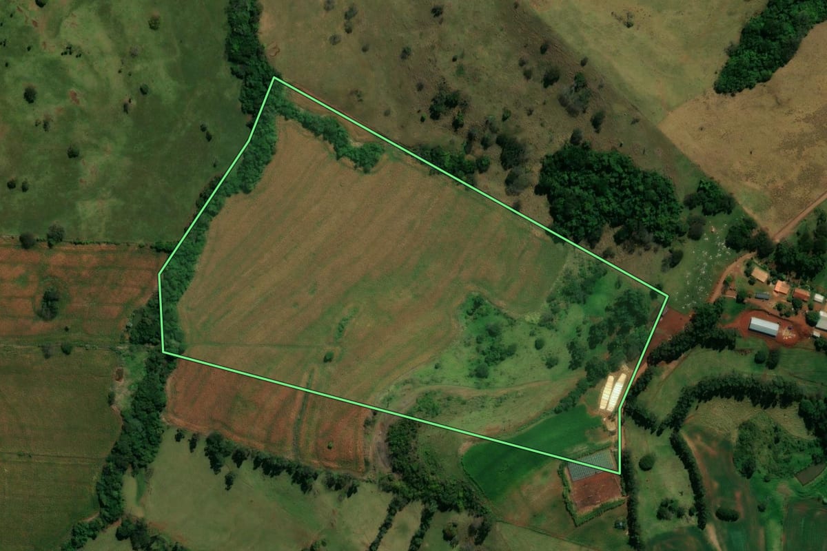 Imagem de satélite do imóvel rural em Lidianópolis (PR), com o contorno declarado no CAR desenhado por cima.