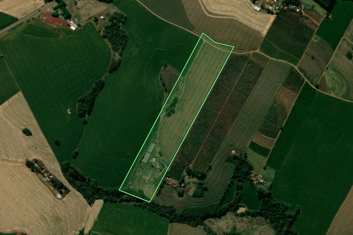 Imagem de satélite do imóvel rural em Lidianópolis (PR), com o contorno declarado no CAR desenhado por cima.