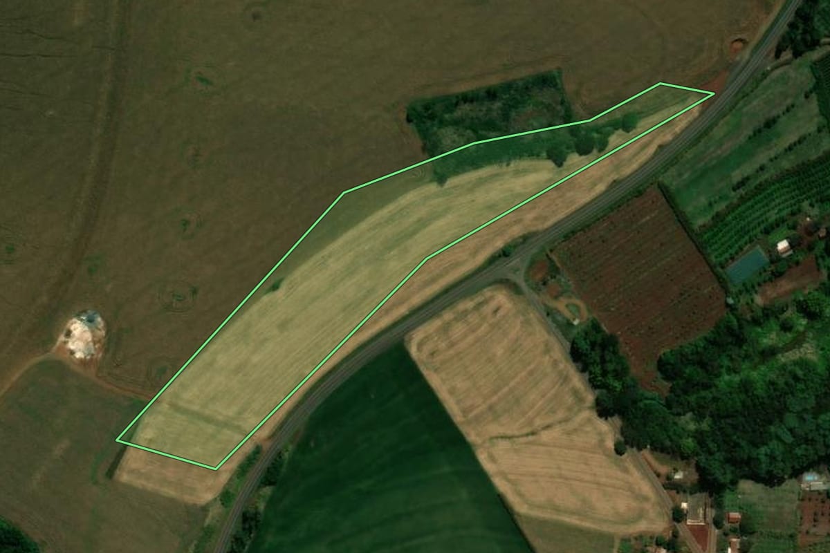 Imagem de satélite do imóvel rural em Lidianópolis (PR), com o contorno declarado no CAR desenhado por cima.