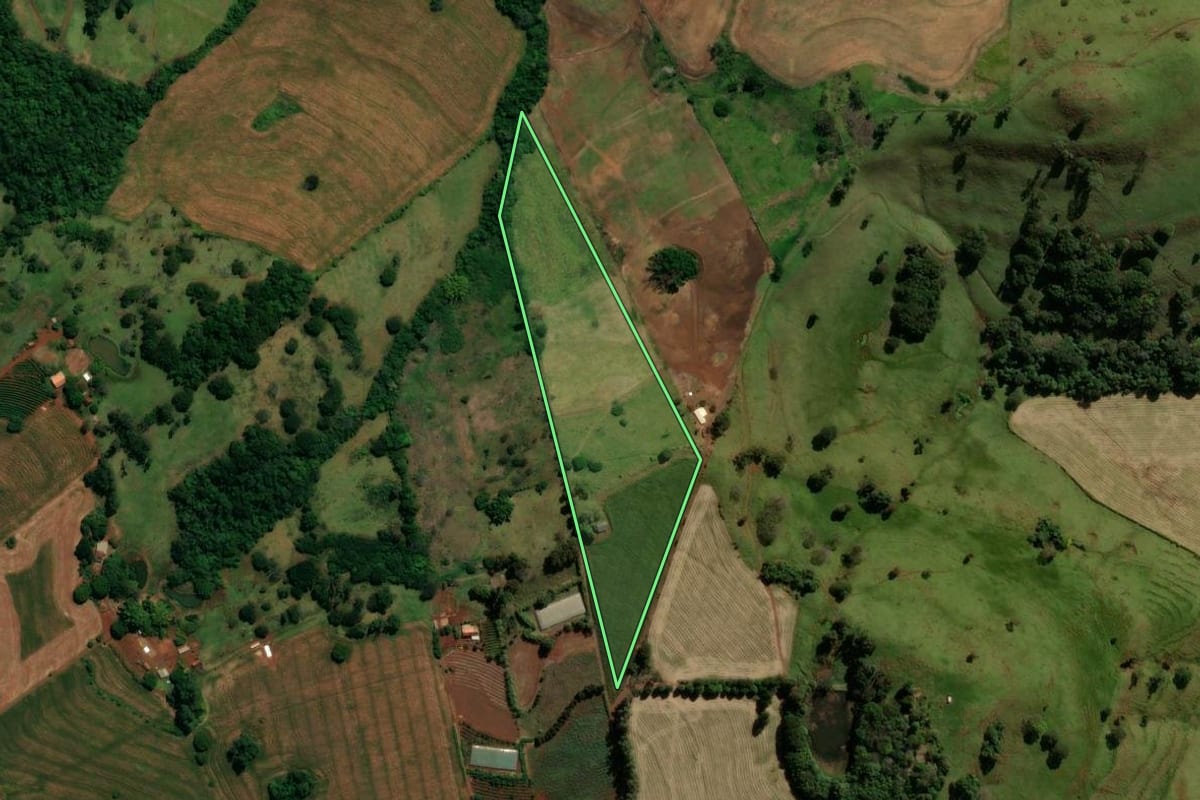 Imagem de satélite do imóvel rural em Lidianópolis (PR), com o contorno declarado no CAR desenhado por cima.