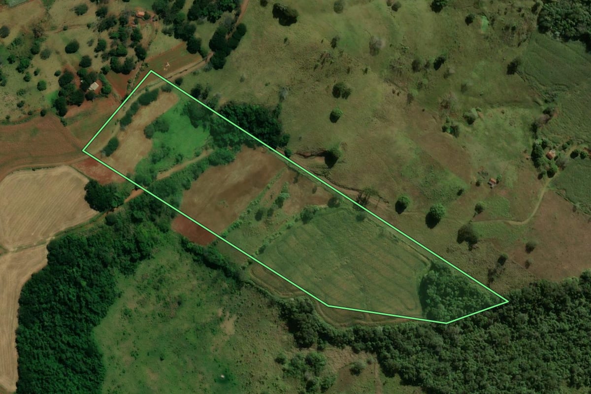 Imagem de satélite do imóvel rural em Lidianópolis (PR), com o contorno declarado no CAR desenhado por cima.