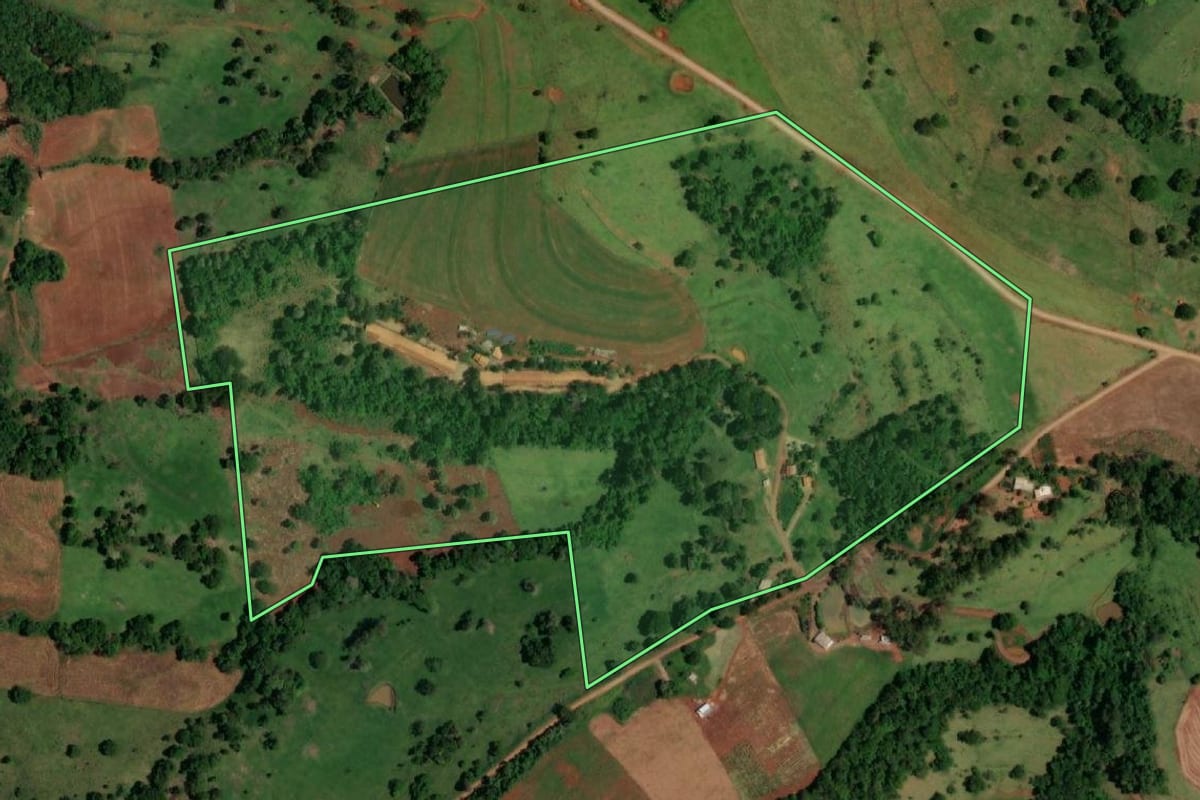 Imagem de satélite do imóvel rural em Lindoeste (PR), com o contorno declarado no CAR desenhado por cima.