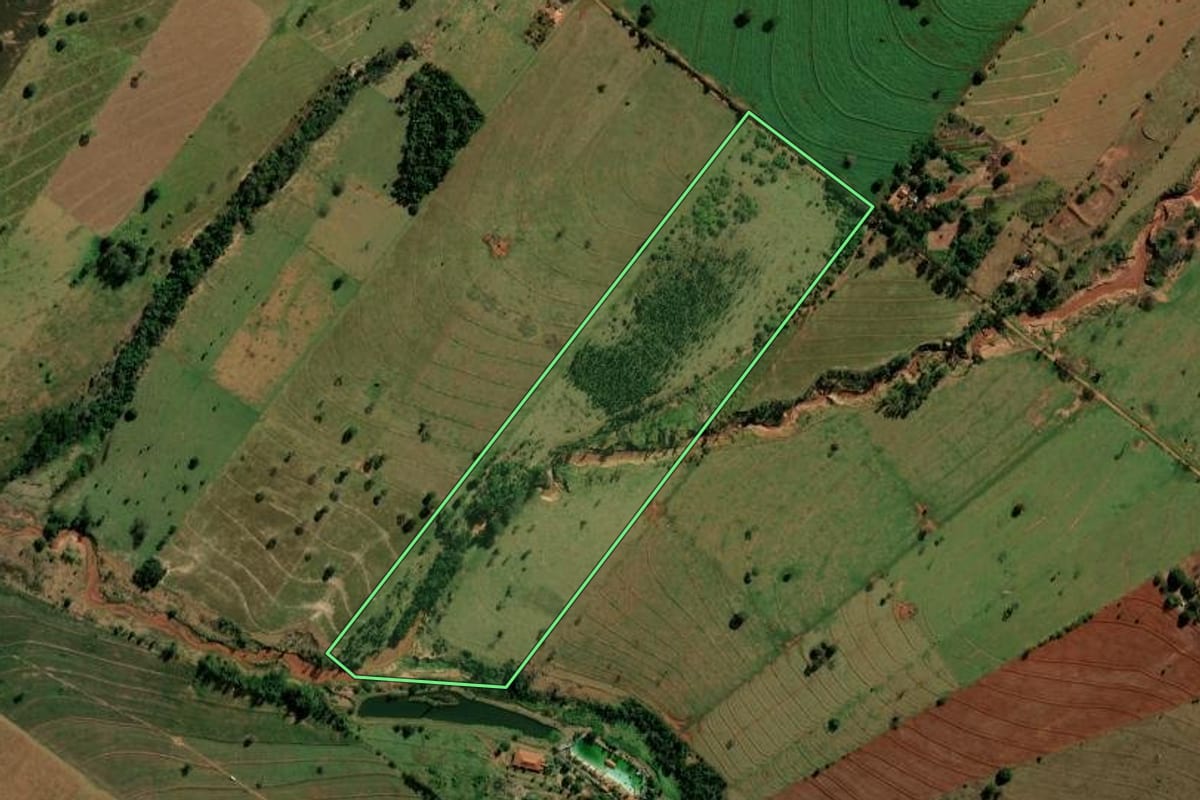 Imagem de satélite do imóvel rural em Loanda (PR), com o contorno declarado no CAR desenhado por cima.