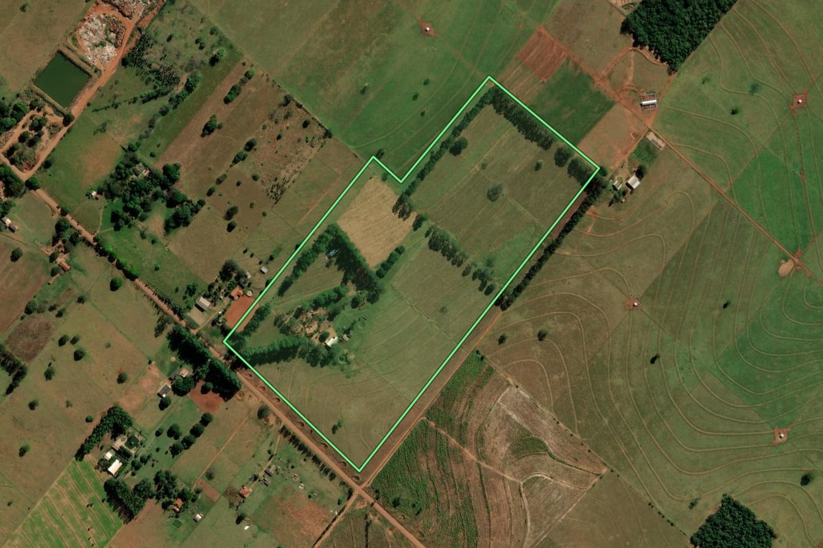 Imagem de satélite do imóvel rural em Loanda (PR), com o contorno declarado no CAR desenhado por cima.