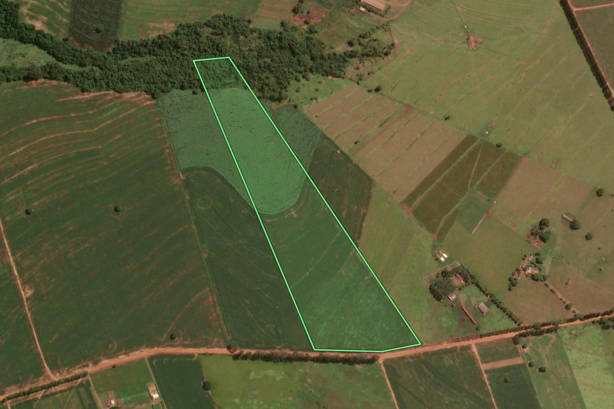 Imagem de satélite do imóvel rural em Lobato (PR), com o contorno declarado no CAR desenhado por cima.