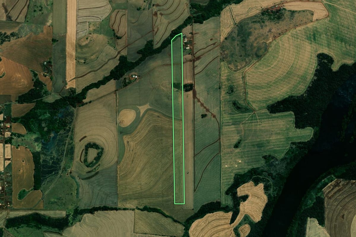 Imagem de satélite do imóvel rural em Londrina (PR), com o contorno declarado no CAR desenhado por cima.