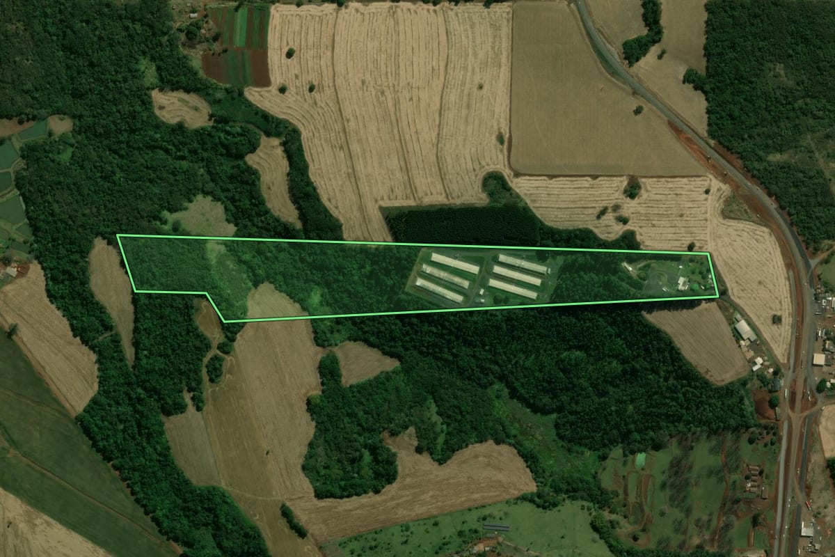 Imagem de satélite do imóvel rural em Londrina (PR), com o contorno declarado no CAR desenhado por cima.