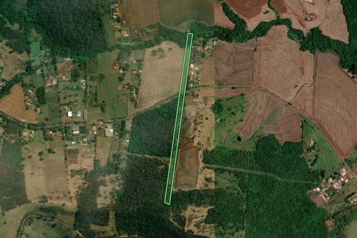 Imagem de satélite do imóvel rural em Londrina (PR), com o contorno declarado no CAR desenhado por cima.