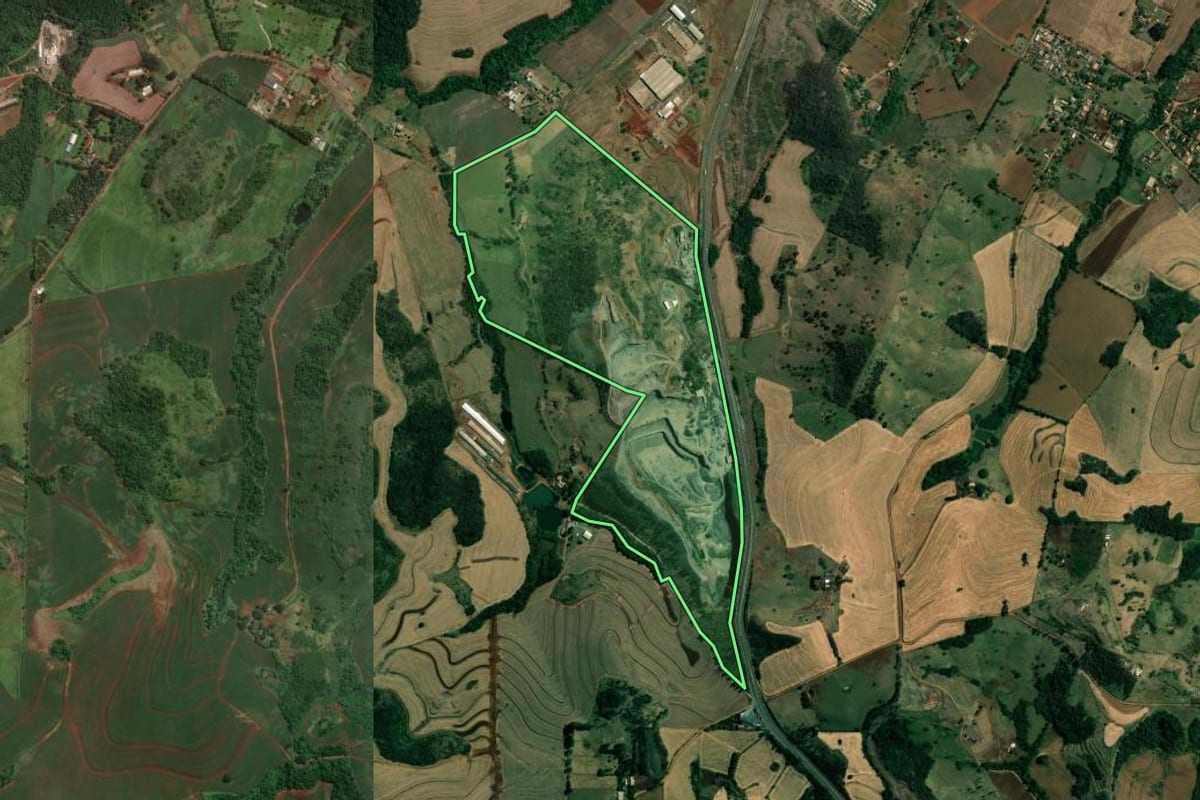 Imagem de satélite do imóvel rural em Londrina (PR), com o contorno declarado no CAR desenhado por cima.