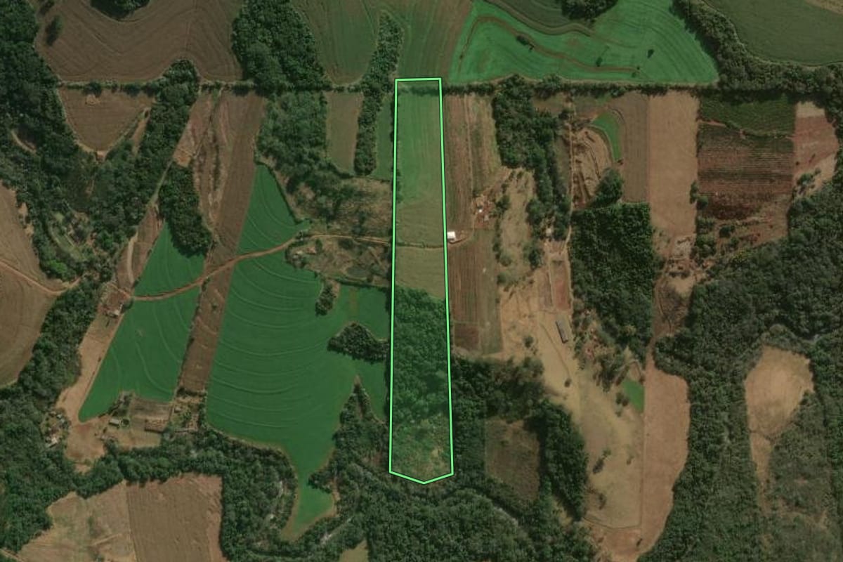 Imagem de satélite do imóvel rural em Londrina (PR), com o contorno declarado no CAR desenhado por cima.