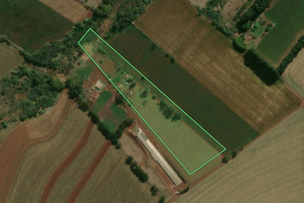 Imagem de satélite do imóvel rural em Londrina (PR), com o contorno declarado no CAR desenhado por cima.