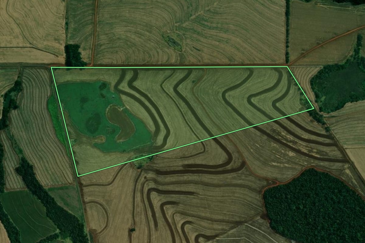 Imagem de satélite do imóvel rural em Londrina (PR), com o contorno declarado no CAR desenhado por cima.